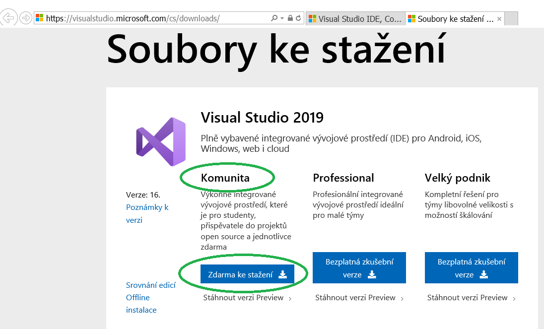 Odkud stáhnout Visual Studio 2019